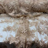 Designer Sequin Lace On Mesh Fabric - Blush, Champagne, Gold, Hunter Green, Red, Silver, White, 52" Width (1 Yard)