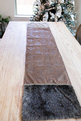 Chocolate Printed Velvet with Fur Trim Table Runner (15"x72")