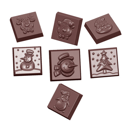 Chocolate World Clear Polycarbonate Chocolate Mold, Christmas Designs on Squares