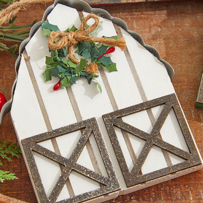 6 Inch Wood & Metal Holiday Barn Ornament Christmas Hanging Decor