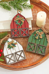 6" Wood & Metal Holiday Barn Ornaments