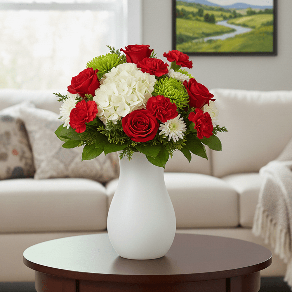 Santa's Christmas Bouquets Red Green Holiday Flower Arrangement Festive Winter Floral Centerpiece