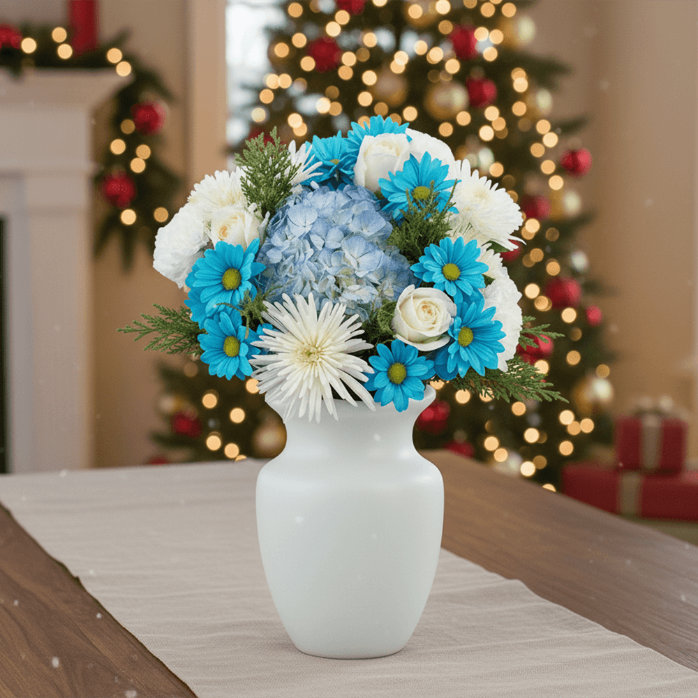 Happy Hanukkah Bouquets Blue White Holiday Flower Arrangement Festive Winter Floral Centerpiece