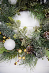 20” Christmas Pine Wreath with Ornaments , Pinecones & Berries