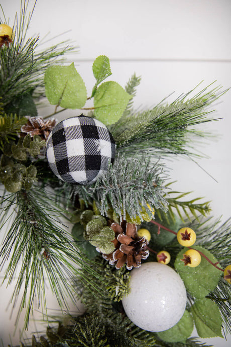 20” Christmas Pine Wreath with Ornaments , Pinecones & Berries
