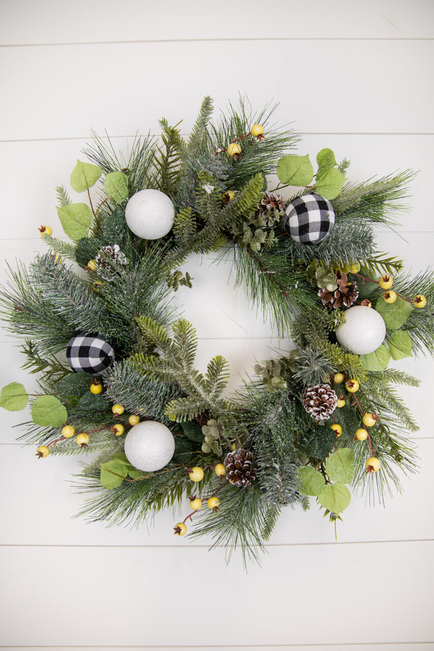 20” Christmas Pine Wreath with Ornaments , Pinecones & Berries