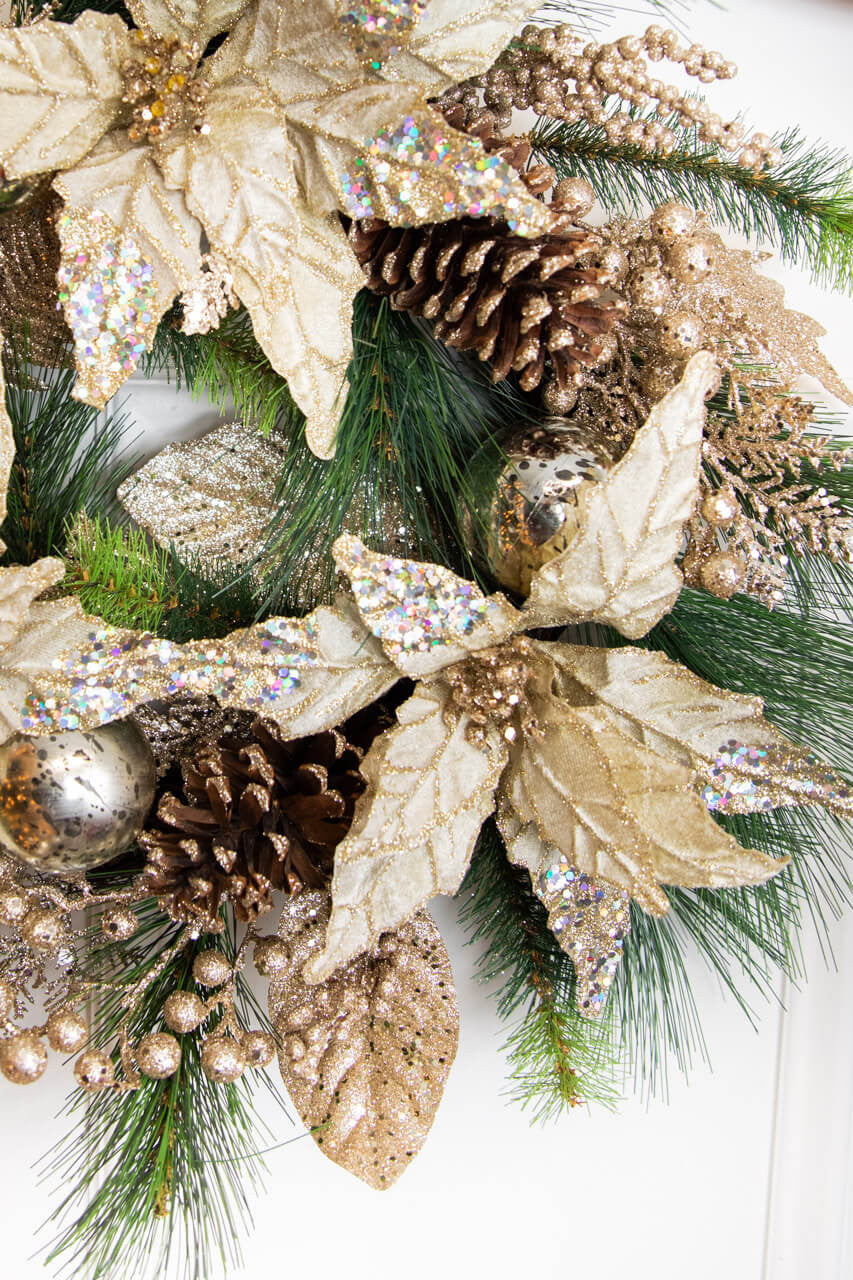 Artificial Poinsettia Pine Wreath 18" Holiday Home Door Decor Accent
