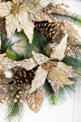 Artificial Poinsettia Pine Wreath 18" Holiday Home Door Decor Accent