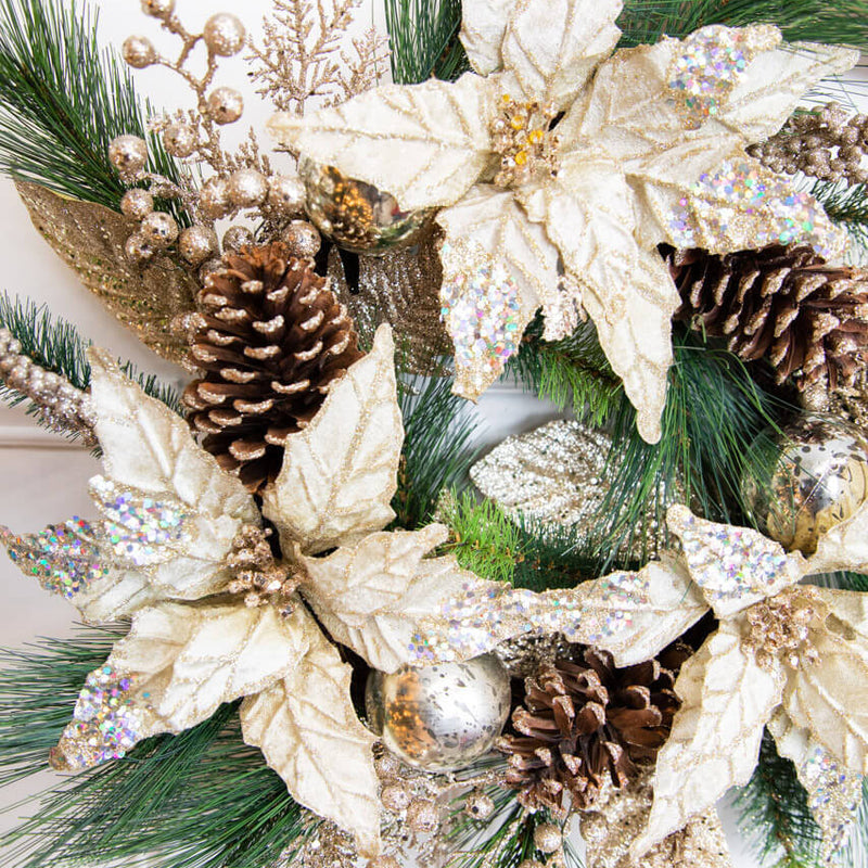 Artificial Poinsettia Pine Wreath 18" Holiday Home Door Decor Accent