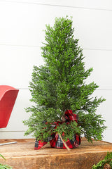 24” Cedar Tree In Plaid Sack