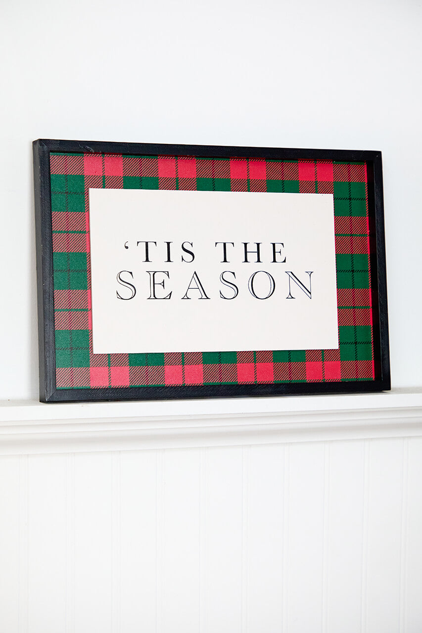 15.5" Framed Plaid Tis the Season Christmas Wall Art