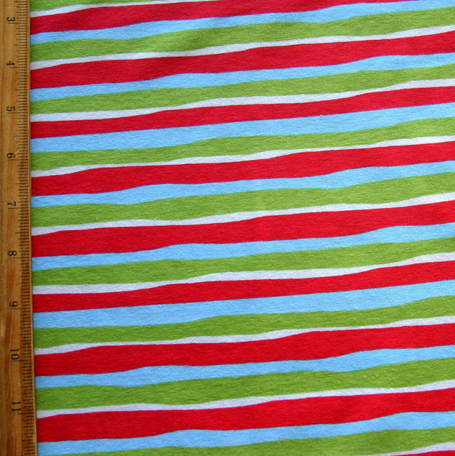 Cotton Lycra Knit Christmas Wavy Stripes