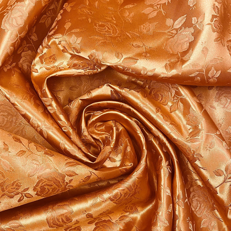 Cinnamon Jacquard Satin Polyester Fabric - Cinnamon Jacquard, Reversible, 58"-60" Width (1 Yard)