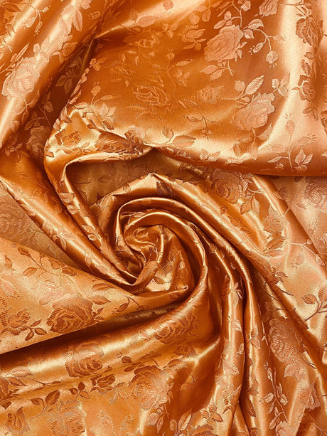 Cinnamon Jacquard Satin Polyester Fabric - Cinnamon Jacquard, Reversible, 58"-60" Width (1 Yard)