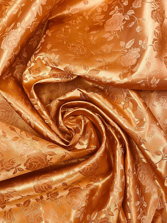 Cinnamon Jacquard Satin Polyester Fabric - Cinnamon Jacquard, Reversible, 58"-60" Width (1 Yard)