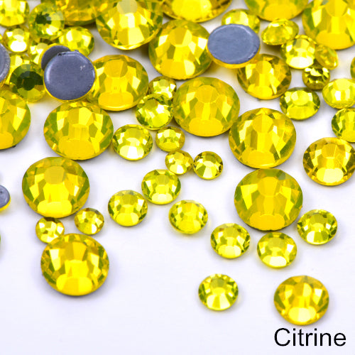 Small Bag Glue On Rhinestones Acrylic Fabric - Citrine Flat Back, 2MM /6SS, 3MM /10SS, 4MM /16SS, 5MM /20SS, 6MM /30SS (1 Bag)
