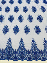 Classic Beaded Damask Lace Fabric - Beaded Damask Pattern, 54" Width (1 Yard)