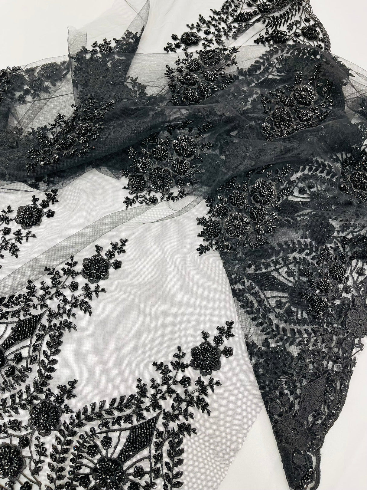 Classic Beaded Damask Lace Fabric - Beaded Damask Pattern, 54" Width (1 Yard)