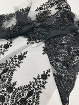 Classic Beaded Damask Lace Fabric - Beaded Damask Pattern, 54" Width (1 Yard)