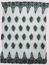 Classic Beaded Damask Lace Fabric - Beaded Damask Pattern, 54" Width (1 Yard)