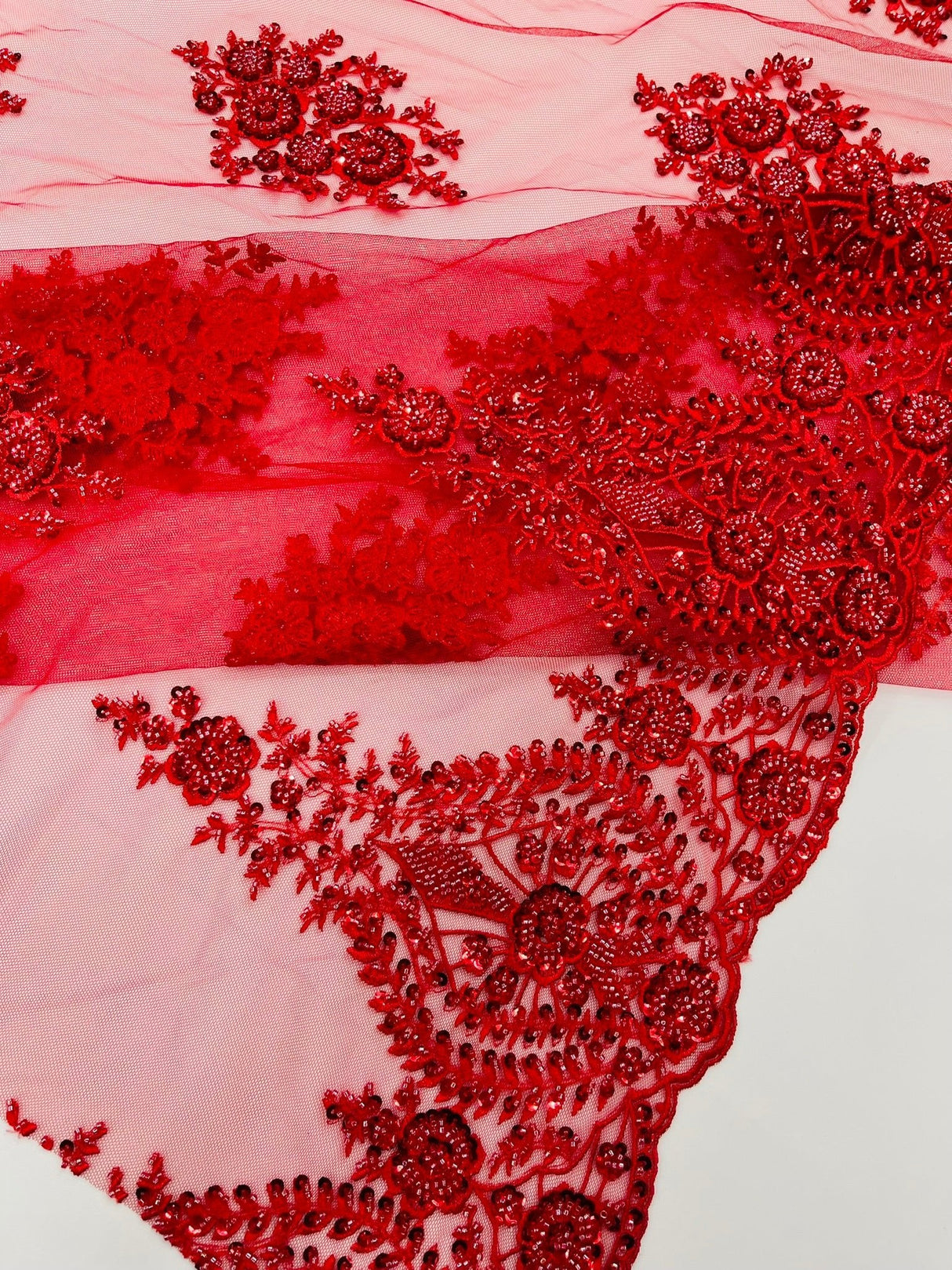 Classic Beaded Damask Lace Fabric - Beaded Damask Pattern, 54" Width (1 Yard)