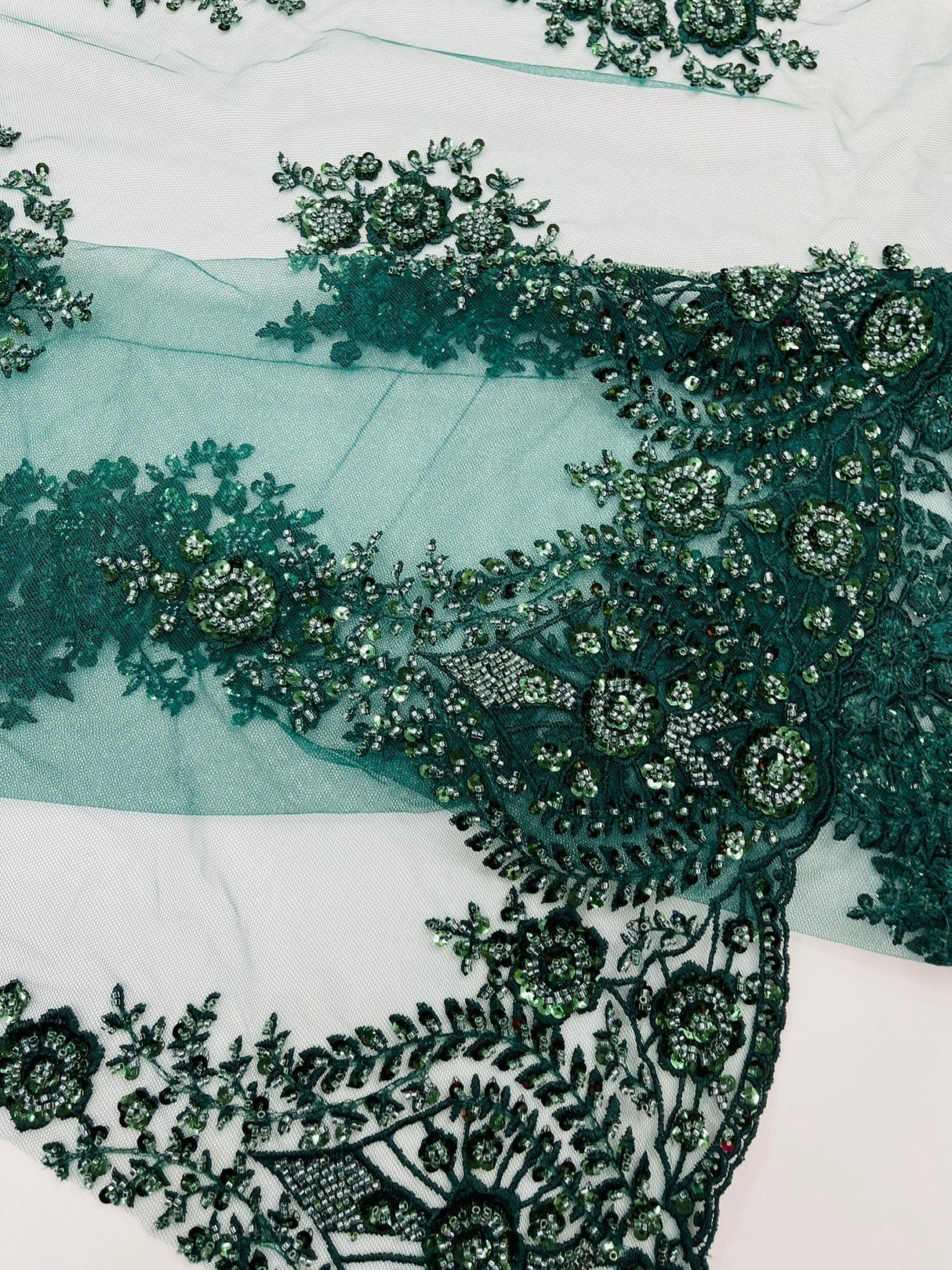 Classic Beaded Damask Lace Fabric - Beaded Damask Pattern, 54" Width (1 Yard)