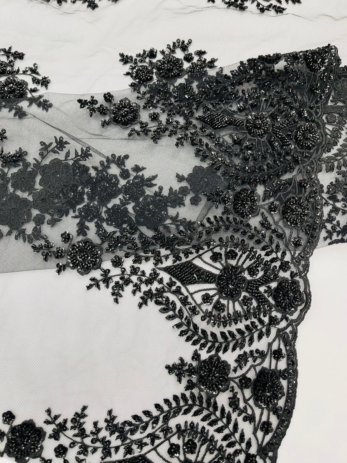 Classic Beaded Damask Lace Fabric - Beaded Damask Pattern, 54" Width (1 Yard)