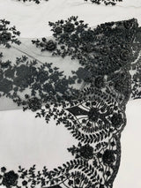 Classic Beaded Damask Lace Fabric - Beaded Damask Pattern, 54" Width (1 Yard)