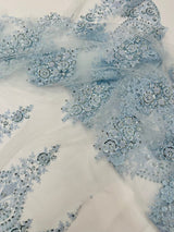 Classic Beaded Damask Lace Fabric - Beaded Damask Pattern, 54" Width (1 Yard)