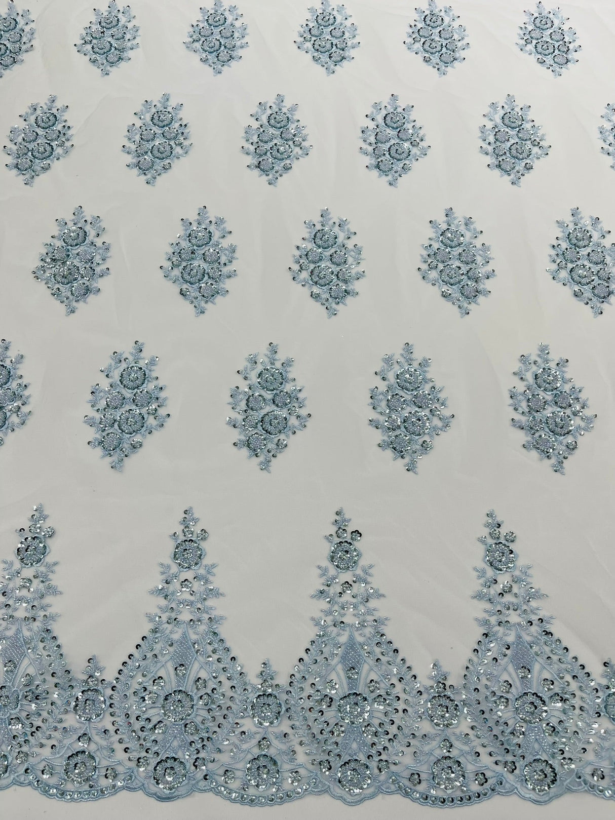 Classic Beaded Damask Lace Fabric - Beaded Damask Pattern, 54" Width (1 Yard)
