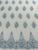 Classic Beaded Damask Lace Fabric - Beaded Damask Pattern, 54" Width (1 Yard)