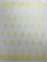 Classic Beaded Damask Lace Fabric - Beaded Damask Pattern, 54" Width (1 Yard)