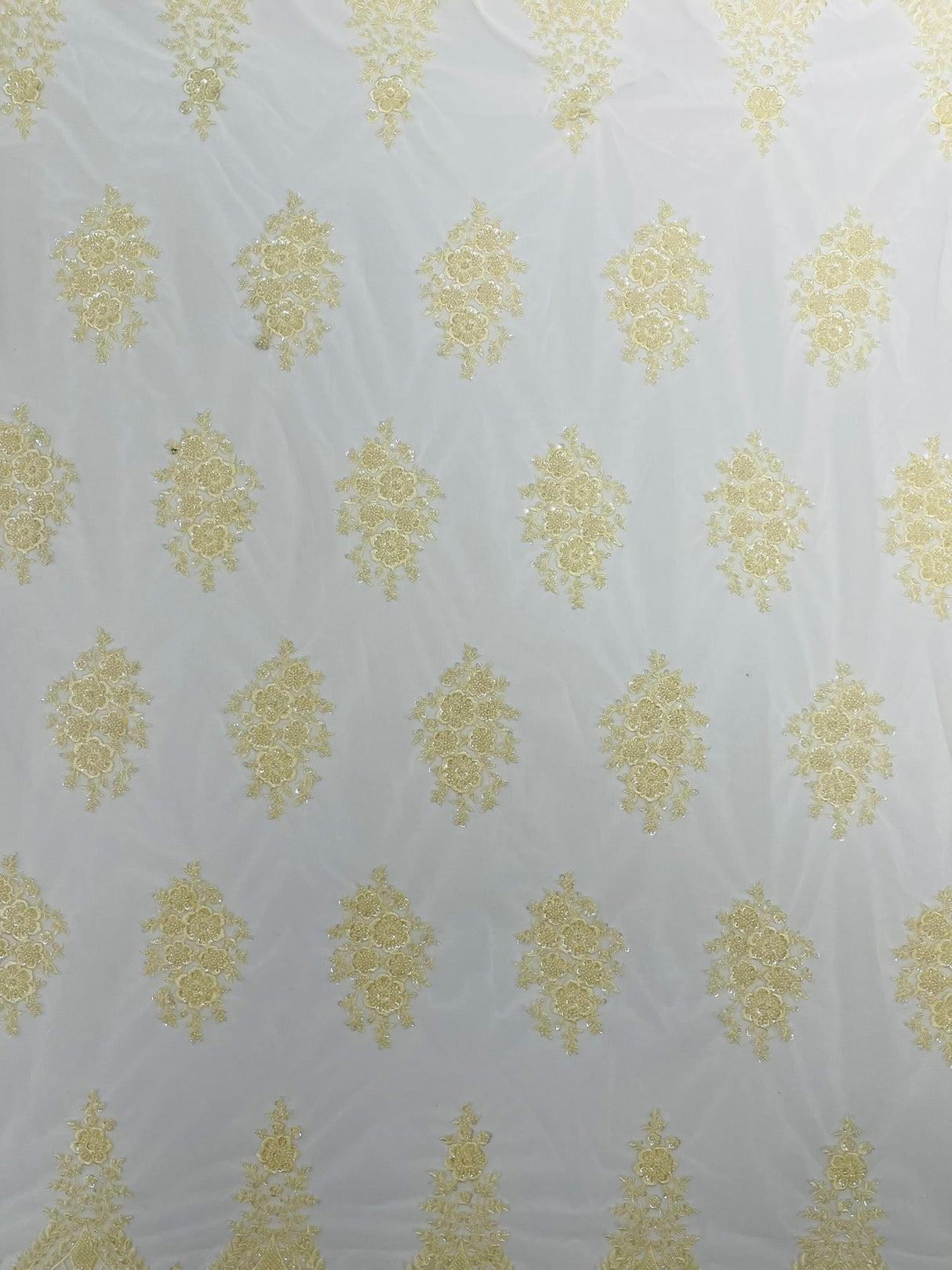 Classic Beaded Damask Lace Fabric - Beaded Damask Pattern, 54" Width (1 Yard)