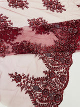 Classic Beaded Damask Lace Fabric - Beaded Damask Pattern, 54" Width (1 Yard)