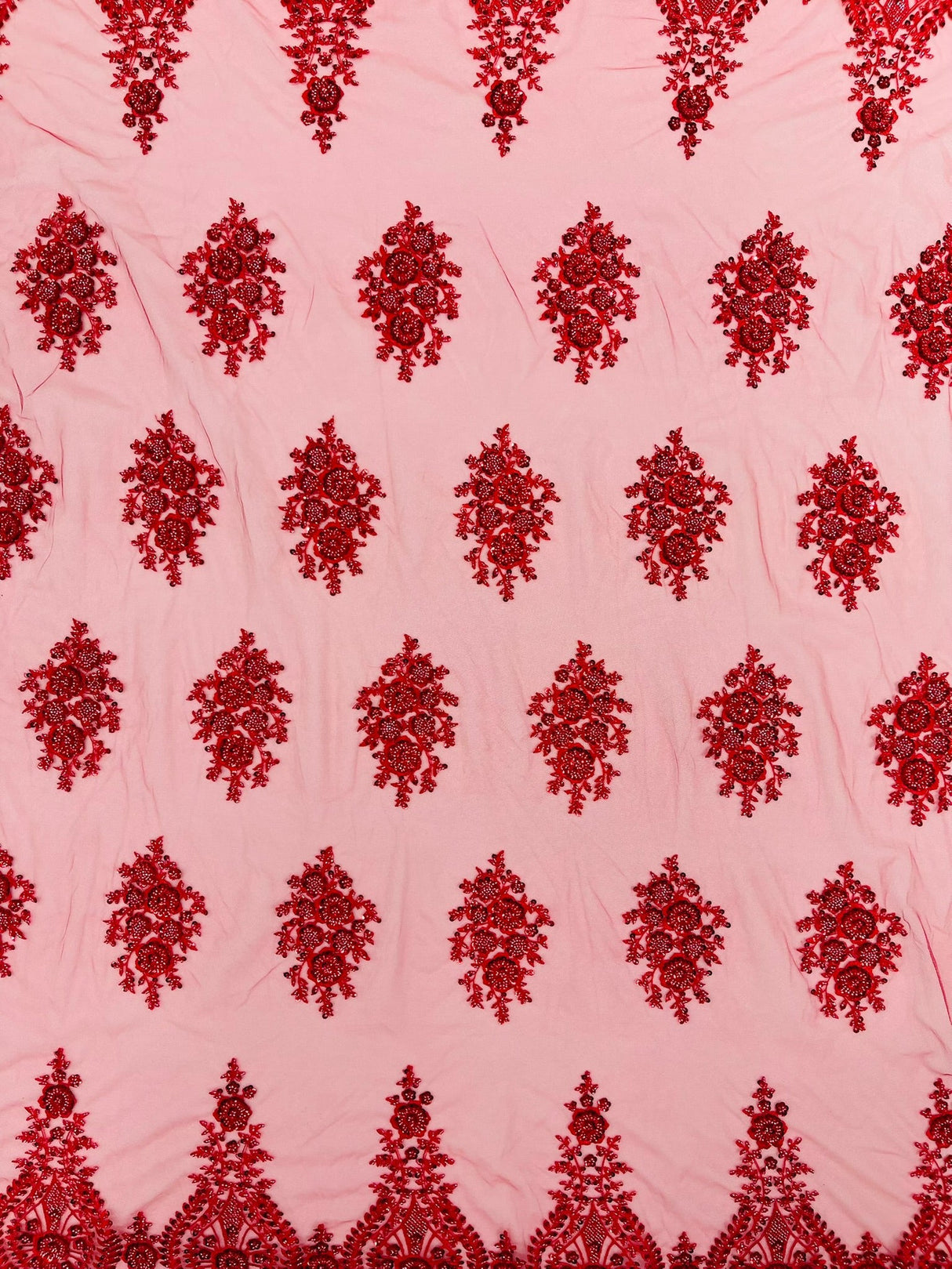 Classic Beaded Damask Lace Fabric - Beaded Damask Pattern, 54" Width (1 Yard)