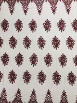 Classic Beaded Damask Lace Fabric - Beaded Damask Pattern, 54" Width (1 Yard)