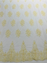 Classic Beaded Damask Lace Fabric - Beaded Damask Pattern, 54" Width (1 Yard)