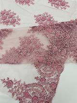 Classic Beaded Damask Lace Fabric - Beaded Damask Pattern, 54" Width (1 Yard)