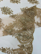 Classic Beaded Damask Lace Fabric - Beaded Damask Pattern, 54" Width (1 Yard)