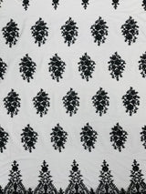 Classic Beaded Damask Lace Fabric - Beaded Damask Pattern, 54" Width (1 Yard)