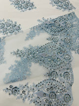 Classic Beaded Damask Lace Fabric - Beaded Damask Pattern, 54" Width (1 Yard)