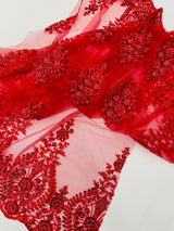 Classic Beaded Damask Lace Fabric - Beaded Damask Pattern, 54" Width (1 Yard)