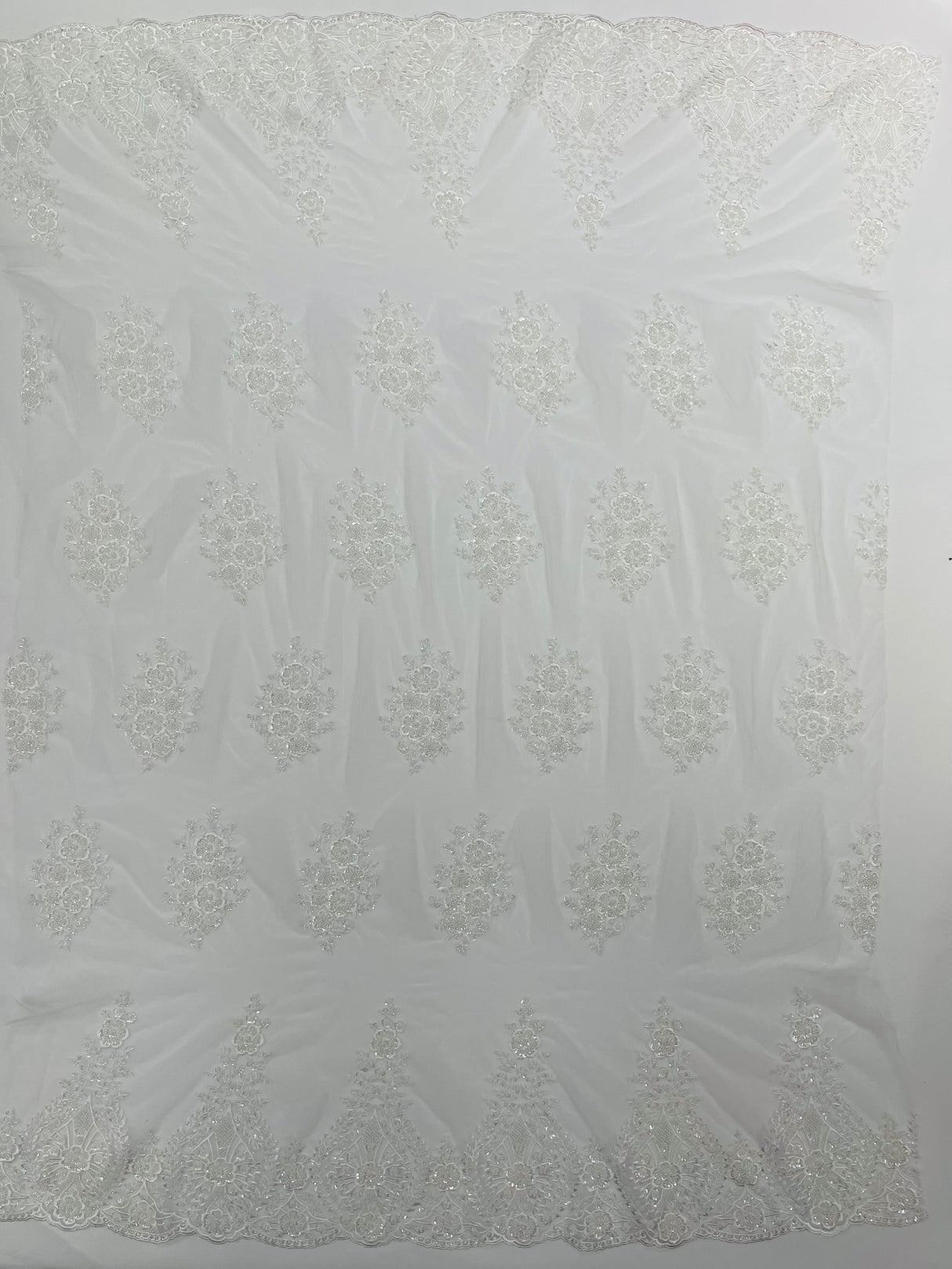 Classic Beaded Damask Lace Fabric - Beaded Damask Pattern, 54" Width (1 Yard)