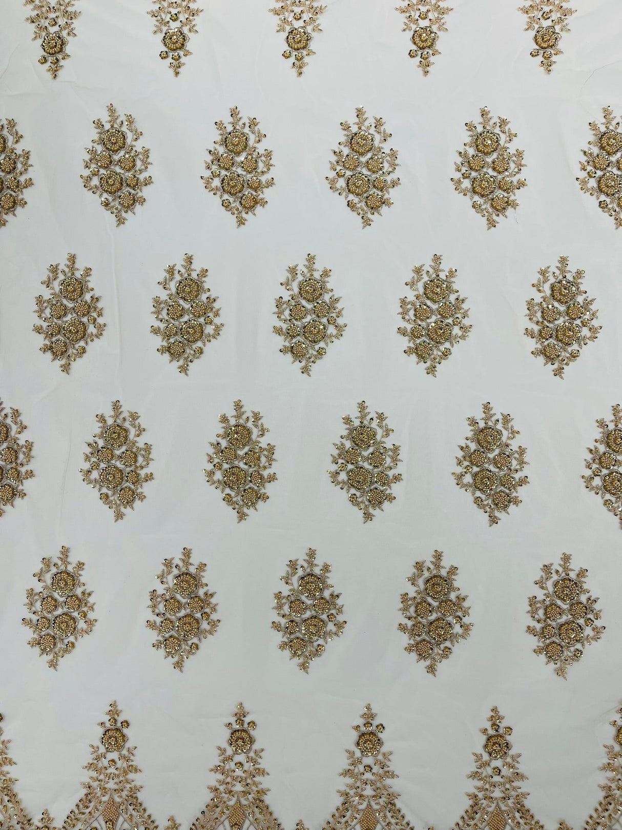 Classic Beaded Damask Lace Fabric - Beaded Damask Pattern, 54" Width (1 Yard)