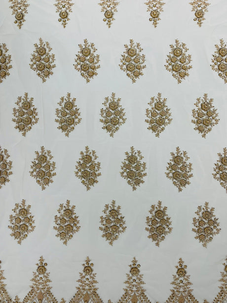 Classic Beaded Damask Lace Fabric - Beaded Damask Pattern, 54" Width (1 Yard)