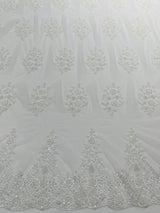 Classic Beaded Damask Lace Fabric - Beaded Damask Pattern, 54" Width (1 Yard)