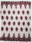 Classic Beaded Damask Lace Fabric - Beaded Damask Pattern, 54" Width (1 Yard)