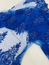 Classic Beaded Damask Lace Fabric - Beaded Damask Pattern, 54" Width (1 Yard)