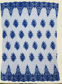 Classic Beaded Damask Lace Fabric - Beaded Damask Pattern, 54" Width (1 Yard)