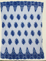 Classic Beaded Damask Lace Fabric - Beaded Damask Pattern, 54" Width (1 Yard)